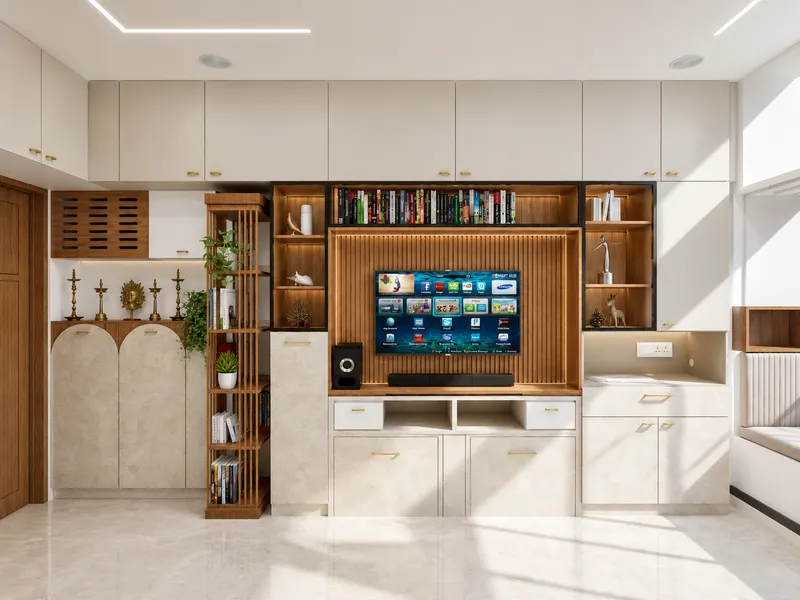 TV Unit — Day — 1 BHK Flat Interiors